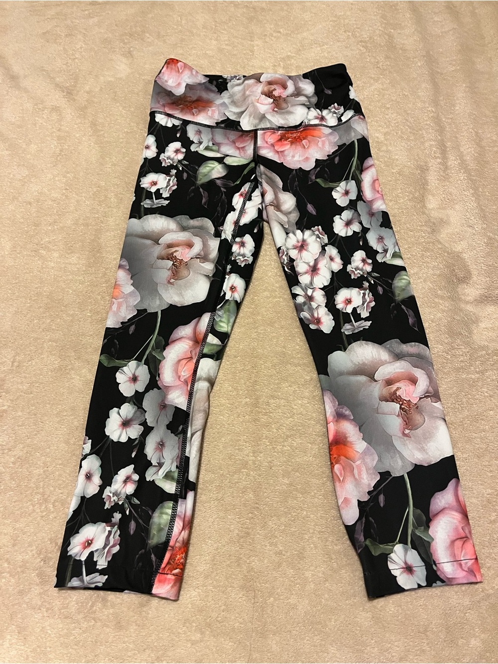 Playground Floral Black Leggings with Pink Rose Print